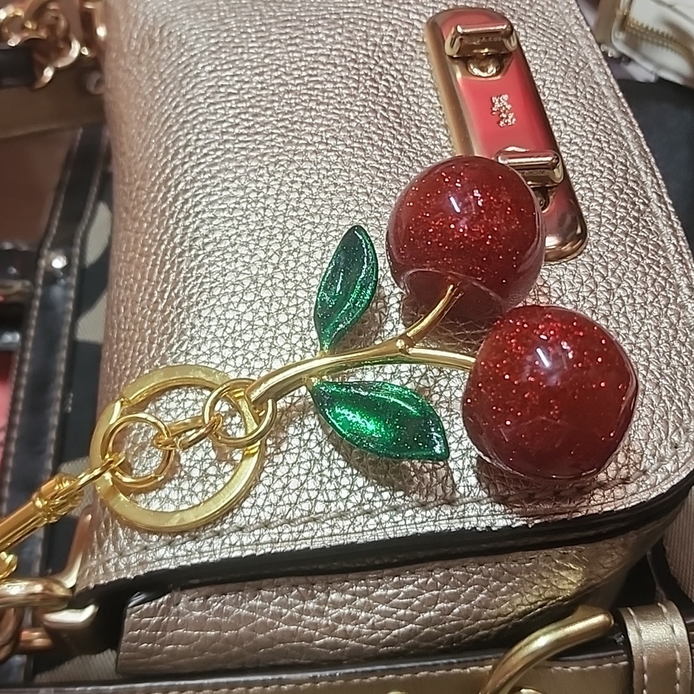 Large Sparkling Cherry Clip On Keychain